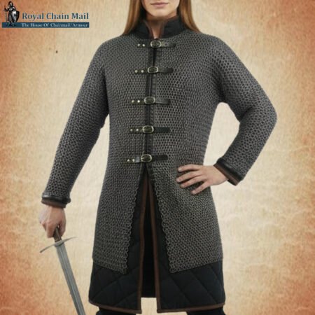 Dark Gray Aluminum Chainmail Hauberk: 9mm Flat Ring, Half Sleeve front open
